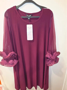 Nina leonard Trapeze dress with ruffle sleeve